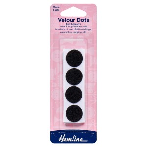 Hemline Hook & Loop Dots Stick-On 8 Sets of 20mm Black