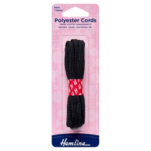 Hemline Polyester Cord Black - 1.5m x 6mm