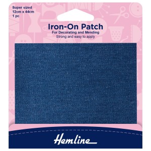 Hemline Iron-on Repair Fabric Mid Denim - 12 x 44cm