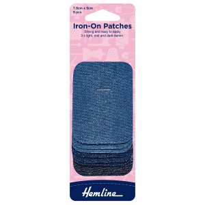 Hemline Iron-On Patches Assorted Colours, Denim - 7.5 x 5cm