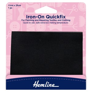 Hemline Quickfix Iron-On Cotton Patches Black - 11 x 25cm