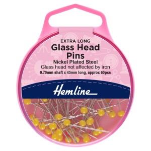 Hemline Pins Glass Head 45mm Nickel 60 Pieces