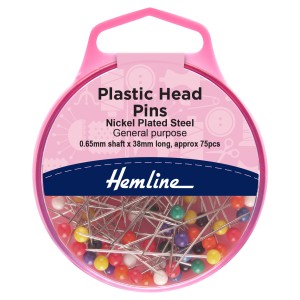 Hemline Pins Plastic Head 38mm Nickel 75 Pieces