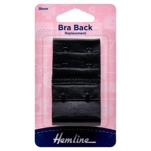 Hemline Bra Back Replacement Black - 38mm