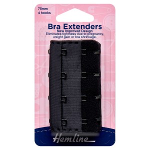 Hemline Bra Back Extenders Black - 75mm