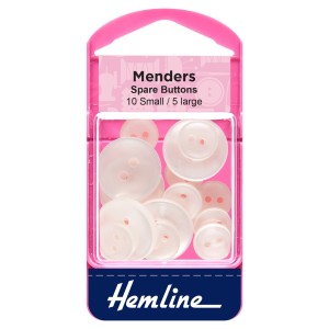 Hemline Mender Buttons White 15 Pieces