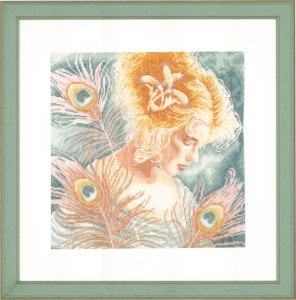 Lanarte Counted Cross Stitch Kit - Young Woman with Peacock Feathers (Linen)