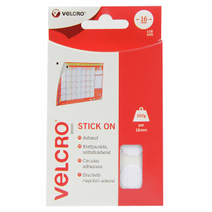 Velcro Stick On Coins 16mm x 16 sets of 4 WHITE