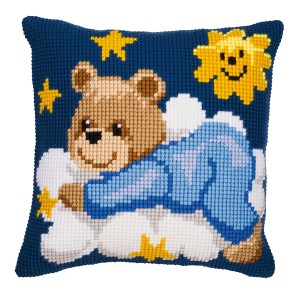 Vervaco Cross Stitch Cushion Kit - Blue Teddy