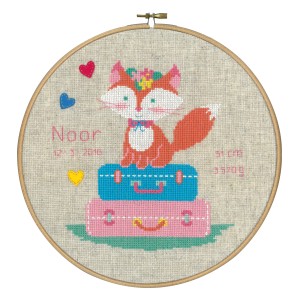 Vervaco Counted Cross Stitch  Birth Record - Lief! Fox on Travel