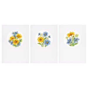 Vervaco Counted Cross Stitch Kit - Card - Blue & Yellow Flowers - Set of 3