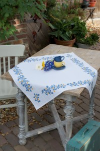 Vervaco Counted Cross Stitch Kit - Tablecloth - Blue Twigs (Aida)
