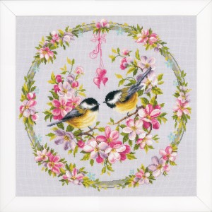 Vervaco Counted Cross Stitch Kit - Great Tits in Flower Wreath
