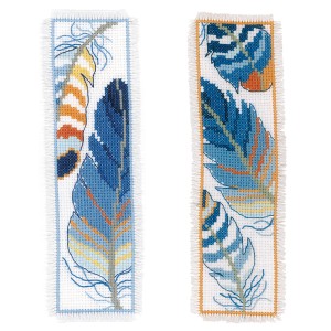 Vervaco Counted Cross Stitch Kit - Bookmark - Blue Feathers - Set of 2