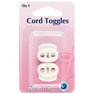 Hemline Adjustable Cord Toggles White - 6mm