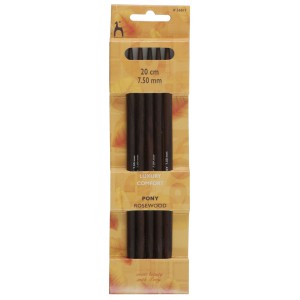 Pony Double Ended Knitting Pins Set of Five Rosewood 20cm x 7.5mm