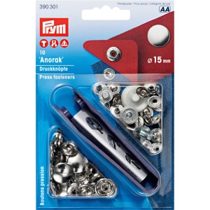 Prym Non-sew Anorak Silver fasteners -15mm