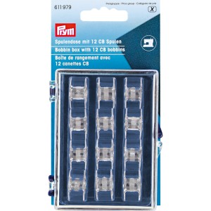 PRYM-Bobbin box + 12 CB plas sew m/c bobbins